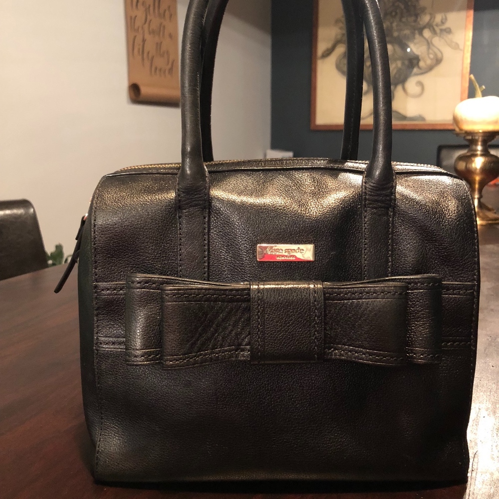 Kate Spade Black Leather Satchel with Bow crossbod